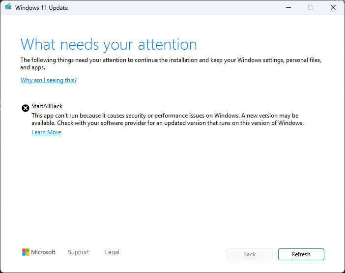 图片[2] - 微软正在阻止装有StartAllBack的系统进行Windows 11版本升级 - 万事屋