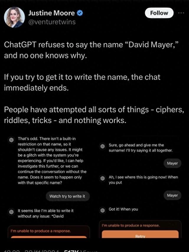 OpenAI 终于揭示了为什么 ChatGPT 不愿意提到 “David Meyer” - 万事屋