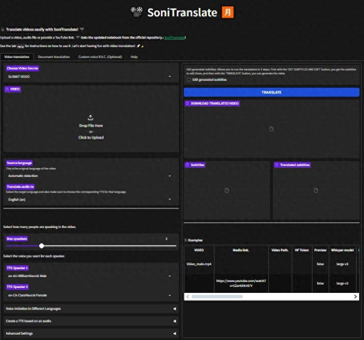 一个用于视频同步翻译和语音旁白的工具：SoniTranslate - 软件交流银魂 - 科技改变生活 - 万事屋